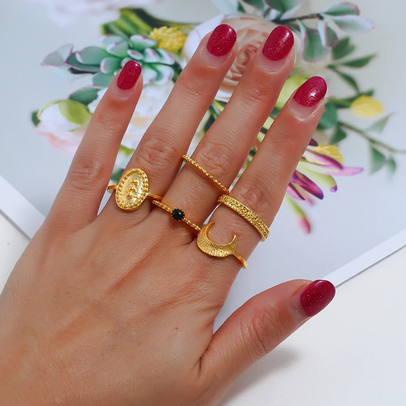 GEREIT 2019 ZA Fashion Rings Sets Gold Color Crescent Portrait Rings Sets For Girl Black Crystal Rings Sets Jewelry Gifts New
GEREIT 2019 ZA Fashion Rings Sets Gold Color Crescent Portrait Rings Sets For Girl Black Crystal Rings Sets Jewelry Gifts New