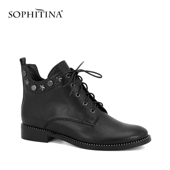SOPHITINA Unique Brand Ankle Boots Lace-up Genuine Leather Woman Shoes Round Toe Handmade Fashion Rivet Square Heels Boots M49
SOPHITINA Unique Brand Ankle Boots Lace-up Genuine Leather Woman Shoes Round Toe Handmade Fashion Rivet Square Heels Boots M49