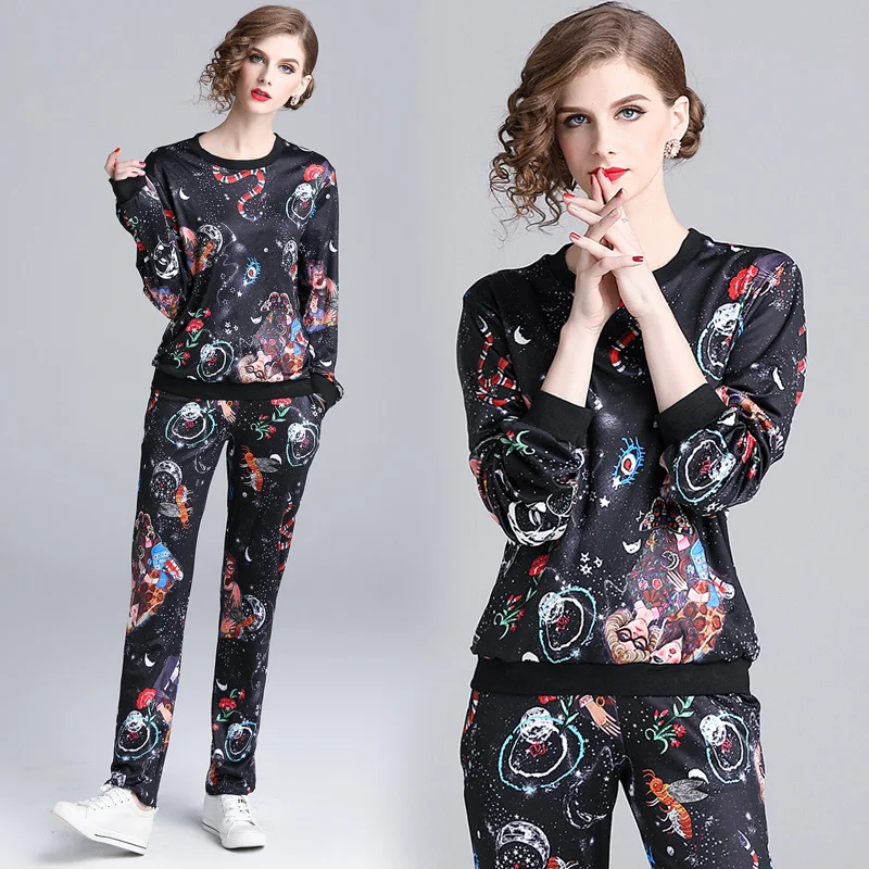 2019 Spring Summer2 Piece Womens Set Retro Vintage Print Pullover Top Sweatshirt Blouse Jacket Coat + Luxury Designer Pant Suits 
2019 Spring Summer2 Piece Womens Set Retro Vintage Print Pullover Top Sweatshirt Blouse Jacket Coat + Luxury Designer Pant Suits