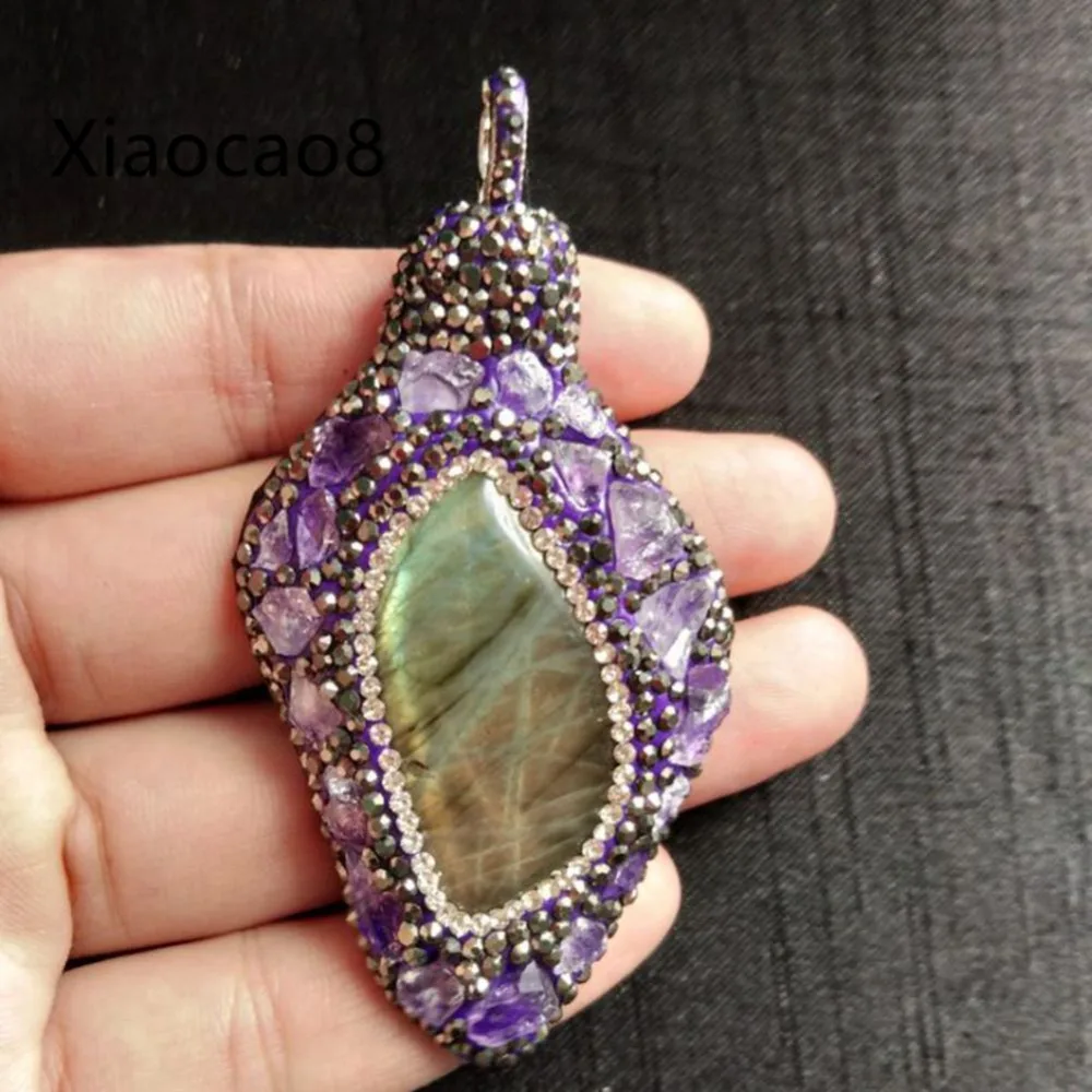 

Purple Green Blue Nature Stone Pendants Necklace High Quality Unisex Pendulum Hand Made Jewelry Pingente Fashion Womens Bijoux