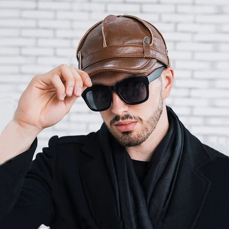 Mens Cowhide winter leather cap warm patchwork dad hat baseball caps with ear flaps russia adjustable snapback hats for men
Mens Cowhide winter leather cap warm patchwork dad hat baseball caps with ear flaps russia adjustable snapback hats for men