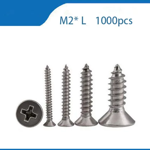 

2mm screws 1000pcs M2*4/5/6/8/10/12 2mm nickel plated phillips flat head countersunk head self tapping screw m tapping bolt