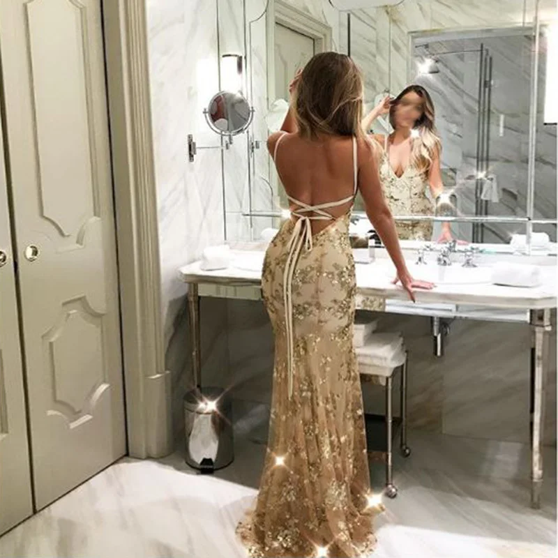 2018 Sexy New Backless Spaghetti Strap Lace Up Female Maxi Dresses Floor Length Party Elegant Sequin Dress
2018 Sexy New Backless Spaghetti Strap Lace Up Female Maxi Dresses Floor Length Party Elegant Sequin Dress