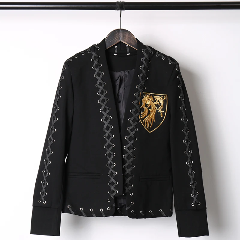 Plus Size Men Gold Embroidery Ribbons Short Blazer Spring Autumn Slim Fit Solid Club Performance Suit Jacket Formal Outwear
Plus Size Men Gold Embroidery Ribbons Short Blazer Spring Autumn Slim Fit Solid Club Performance Suit Jacket Formal Outwear