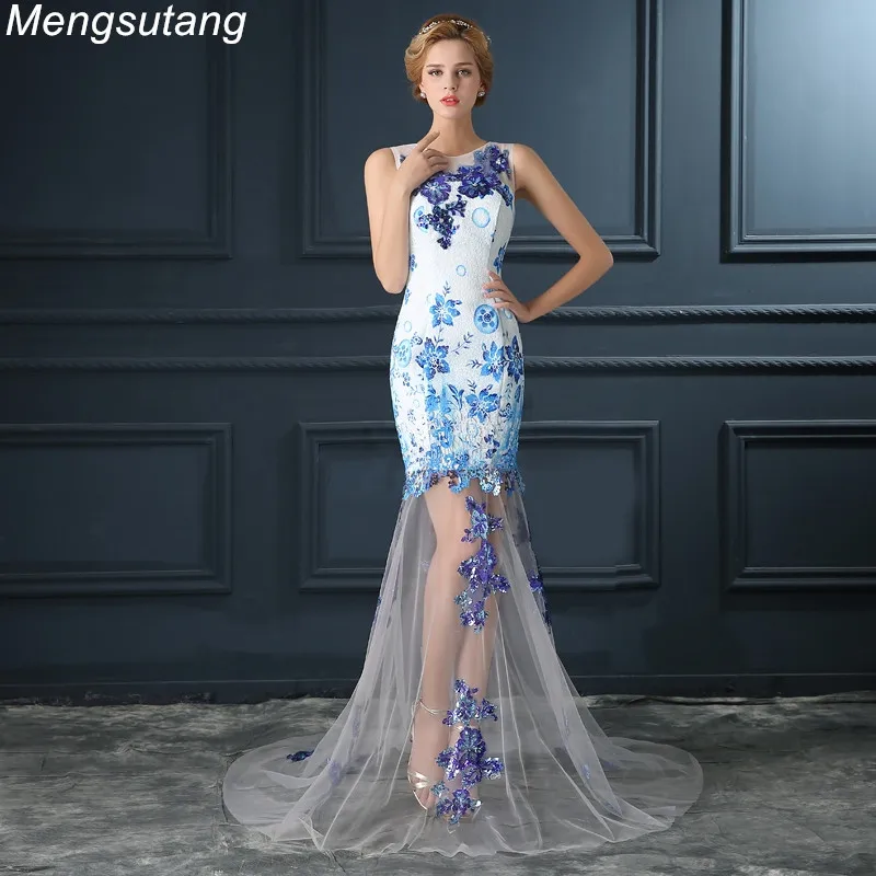 Robe de soiree Lace Elegant Mermaid Blue and white porcelain bride evening dress vestido de festa prom dresses party dresses
Robe de soiree Lace Elegant Mermaid Blue and white porcelain bride evening dress vestido de festa prom dresses party dresses