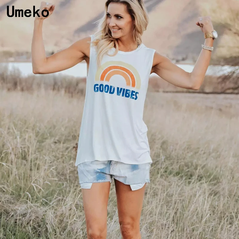 T Shirt Womens Rainbow Print Sleeveless Round Neck Ladies Tops Streetwear Casual Losse Female Tee Shirts Fashion 2019 Summer
T Shirt Womens Rainbow Print Sleeveless Round Neck Ladies Tops Streetwear Casual Losse Female Tee Shirts Fashion 2019 Summer