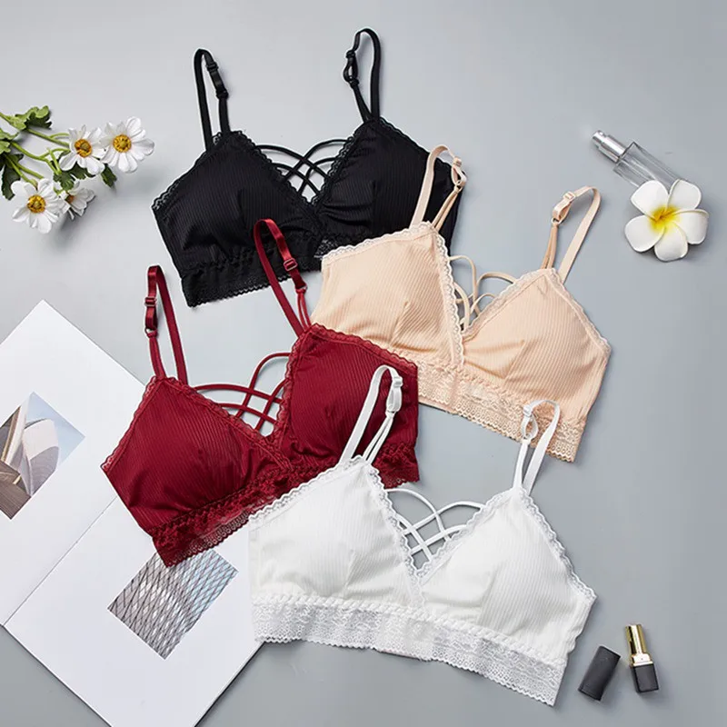 Triangle Lace Bandage Bras for Women Spaghetti Strap Wirefree Padded Soft Comfy Spandex Bra Female Sexy Solid Color Underwear BH
Triangle Lace Bandage Bras for Women Spaghetti Strap Wirefree Padded Soft Comfy Spandex Bra Female Sexy Solid Color Underwear BH