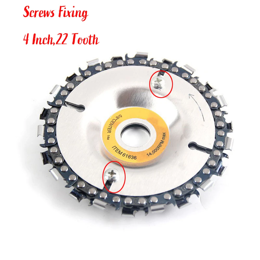With Screws Fixing 22 Tooth Grinder Chain Disc Wood Carving Disc 4 Inch For 100/115mm Angle Grinder
With Screws Fixing 22 Tooth Grinder Chain Disc Wood Carving Disc 4 Inch For 100/115mm Angle Grinder