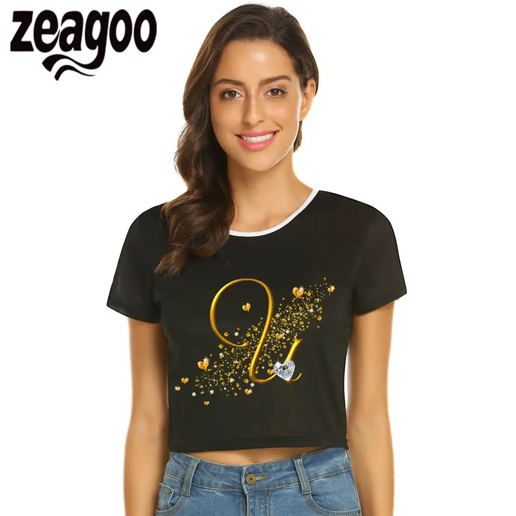 Фото zeagoo LetterU2 Casual O-Neck Short Sleeve Solid Exposed Navel T-Shirt Women | Женская одежда