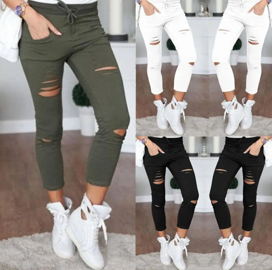 New 2019 Skinny Jeans Black White Stretch Ripped Jeans Women Denim Pants Holes Destroyed Knee Pencil Pants Casual Trousers
New 2019 Skinny Jeans Black White Stretch Ripped Jeans Women Denim Pants Holes Destroyed Knee Pencil Pants Casual Trousers