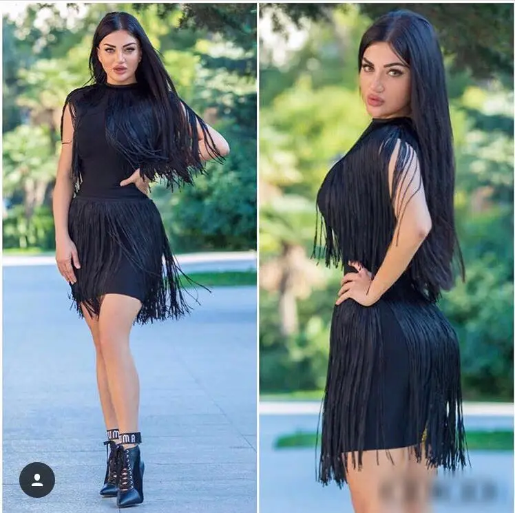 O-Neck Bandage Dress Black Color Sexy Nightclub Celebrity Party Summer Mini Tassel Dresses
O-Neck Bandage Dress Black Color Sexy Nightclub Celebrity Party Summer Mini Tassel Dresses