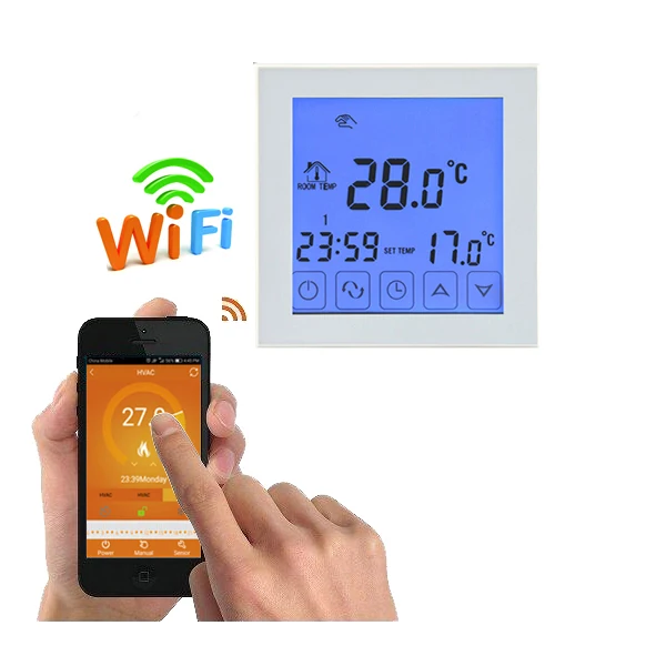 WiFi Touch Screen Room Thermostat for Underfloor Electric Heating Infrared Heater Radiator Temperature Control by Cellphone
WiFi Touch Screen Room Thermostat for Underfloor Electric Heating Infrared Heater Radiator Temperature Control by Cellphone