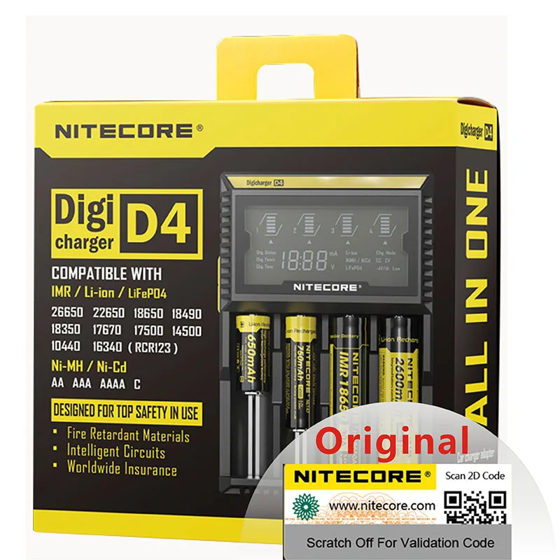 Original Nitecore D4 18650 Battery Charger with LCD Screen For IMR Li-ion LiFePO4 Ni-MH Ni-Cd Charging 26650 18650 14500 Charger
Original Nitecore D4 18650 Battery Charger with LCD Screen For IMR Li-ion LiFePO4 Ni-MH Ni-Cd Charging 26650 18650 14500 Charger