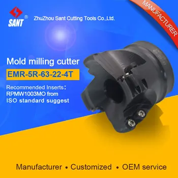 SANT Indexable Milling cutter mold milling tools EMR-5R-63-22-4T match with cnc carbide inserts RPMW1003MO
SANT Indexable Milling cutter mold milling tools EMR-5R-63-22-4T match with cnc carbide inserts RPMW1003MO