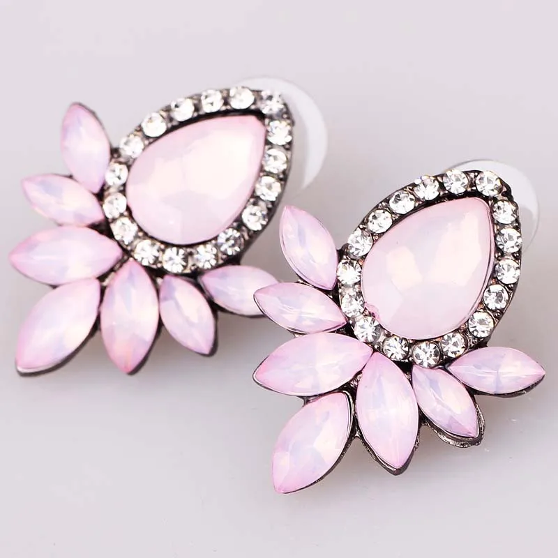 女性のファッションイヤリングラインストーングレー/ピンクガラス黒樹脂甘い金属で宝石耳スタッドのイヤリング女の子e551 女性のファッションイヤリングラインストーングレー/ピンクガラス黒樹脂甘い金属で宝石耳スタッドのイヤリング女の子e551