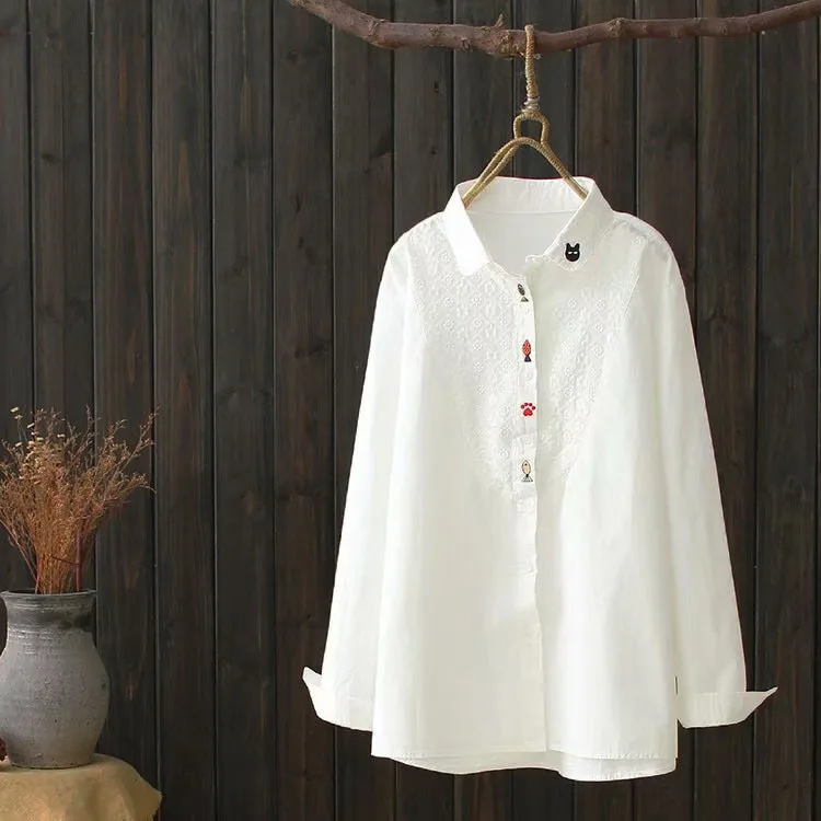 The autumn of 2018 the new literary norm placket catfish embroidery irregular white shirt joker cardigan blouse
The autumn of 2018 the new literary norm placket catfish embroidery irregular white shirt joker cardigan blouse