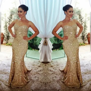 Luxury Gold Sequined Crystal Mermaid Evening Prom Gown Sweetheart Strapless Wedding Party Dress vestidos largos Plus Size
Luxury Gold Sequined Crystal Mermaid Evening Prom Gown Sweetheart Strapless Wedding Party Dress vestidos largos Plus Size