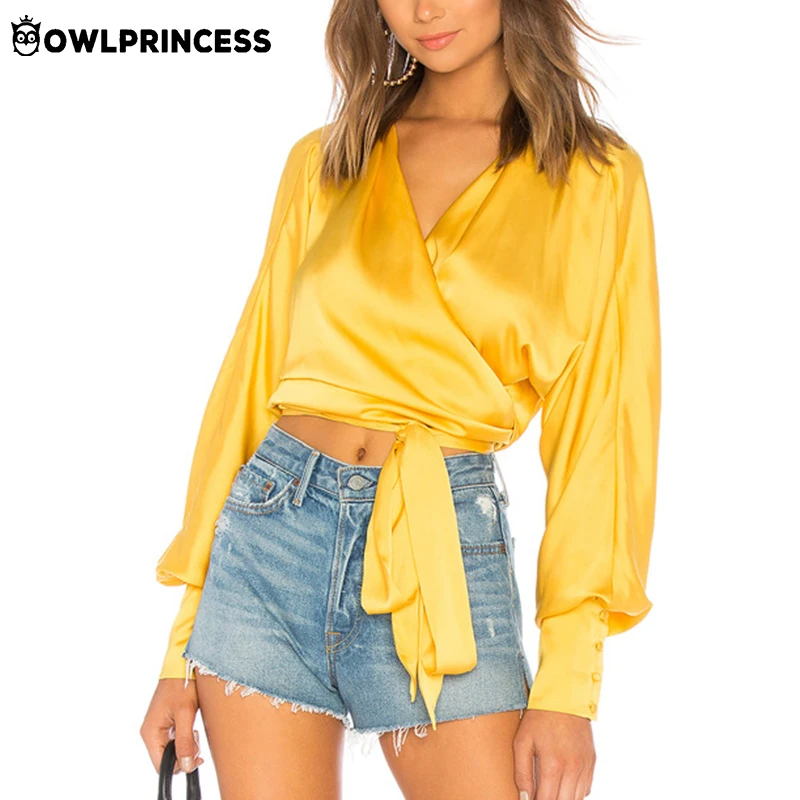 OWLPRINCESS Sexy Long Sleeve Satin Blouse Women Cropped Top Yellow Silk Casual Blouse V Neck Blouse Autumn Winter Chemise Female
OWLPRINCESS Sexy Long Sleeve Satin Blouse Women Cropped Top Yellow Silk Casual Blouse V Neck Blouse Autumn Winter Chemise Female