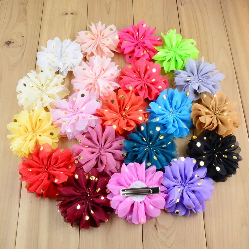 New Arrival 20pcs/lot 22 Colors 3.15 Inch Gold Stamp Dots Chiffon Flowers WITH CLIP For girls Hair Beauty Accessories FC27
New Arrival 20pcs/lot 22 Colors 3.15 Inch Gold Stamp Dots Chiffon Flowers WITH CLIP For girls Hair Beauty Accessories FC27