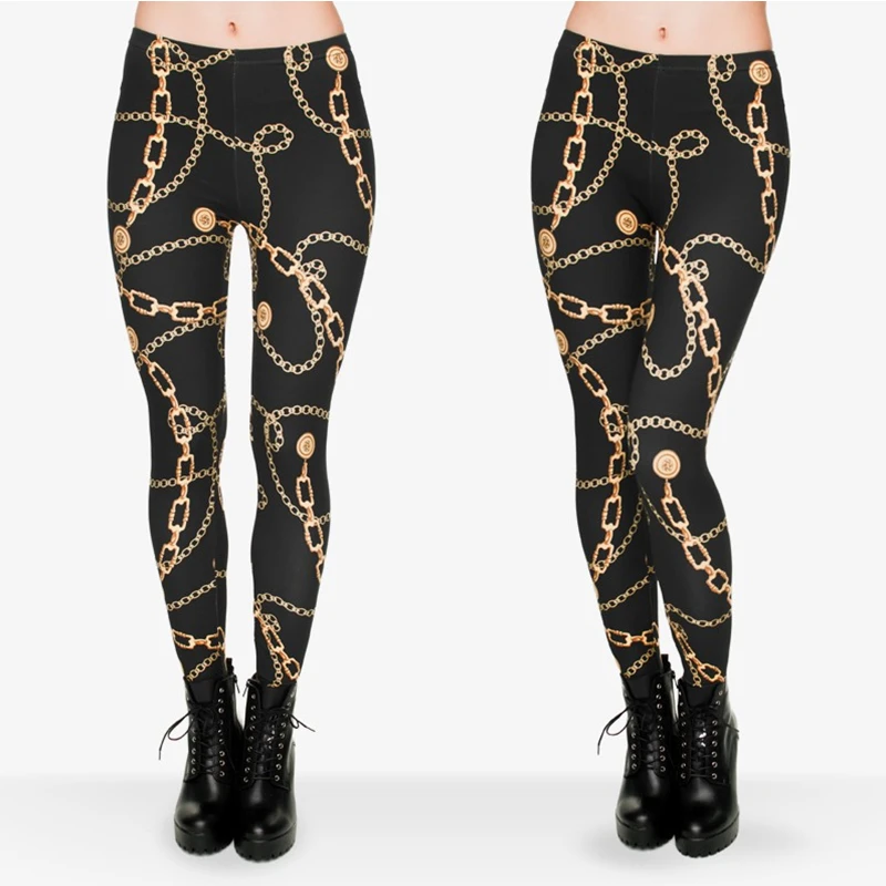 High Elasticity Legging Women Clothing Ladies Full Length Gold Chains Printing Legins Sexy Fitness Pants Workout Leggings | Женская