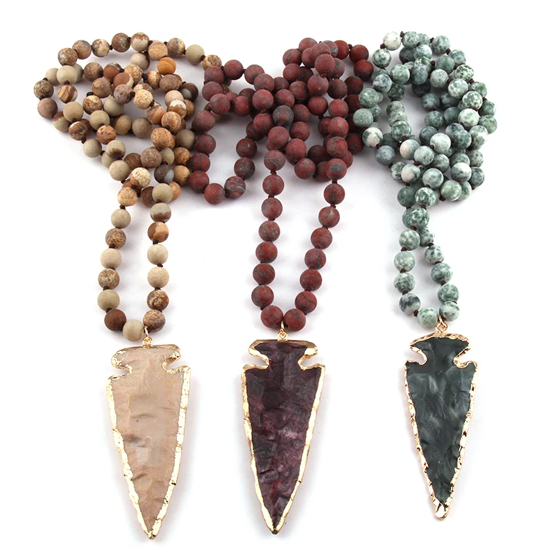 New Fashion Bohemian Tribal Jewelry Natural Stone Knotted Necklaces Arrowhead Pendant Women Ethnic Necklace
New Fashion Bohemian Tribal Jewelry Natural Stone Knotted Necklaces Arrowhead Pendant Women Ethnic Necklace