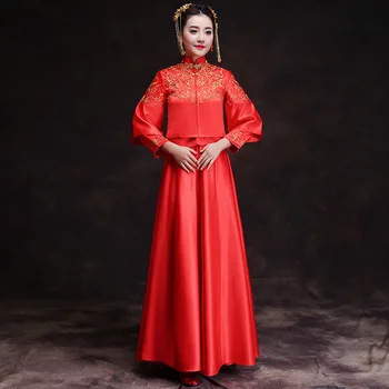 Red Classic Women Embroidery Full Length Wedding Dress Vintage Elegant Slim Marriage Suit Hanfu Clothing Bride Toast Clothes 
Red Classic Women Embroidery Full Length Wedding Dress Vintage Elegant Slim Marriage Suit Hanfu Clothing Bride Toast Clothes