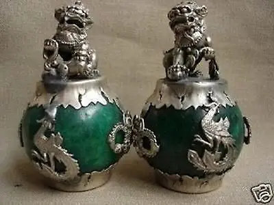 CHINESE PAIR OF Tibet SILVER DRAGON JADE Foo dog STATUE Buddha Garden Decoration 100% real Tibetan Silver Brass
CHINESE PAIR OF Tibet SILVER DRAGON JADE Foo dog STATUE Buddha Garden Decoration 100% real Tibetan Silver Brass