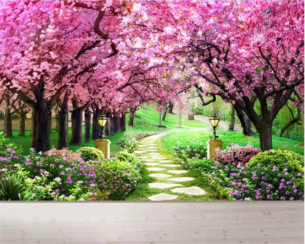 

Beibehang Custom 3 photo wallpaper cherry blossom forest garden path natural scenery wall papers home decor papel de parede