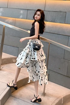 Chiffon Backless Two Piece Set Summer Fashion High Waist Cake Dress Fairy Sweet Sets Of Clothes For Women Irregular Suit Set 
Chiffon Backless Two Piece Set Summer Fashion High Waist Cake Dress Fairy Sweet Sets Of Clothes For Women Irregular Suit Set