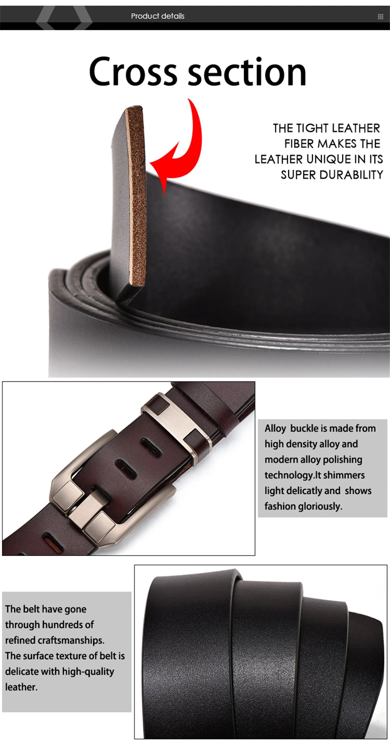 Vintage Belts Genuine Leather For Men Good Quality Cowhide Male Pin Buckle Big Size Strap Waistband For Men JY006