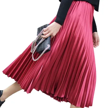 2019 Vintage Women Pleated Long Skirt Metal Color A-Line High Waist Skirt Spring Summer Maxi Skirts Saia Faldas High Quality
2019 Vintage Women Pleated Long Skirt Metal Color A-Line High Waist Skirt Spring Summer Maxi Skirts Saia Faldas High Quality