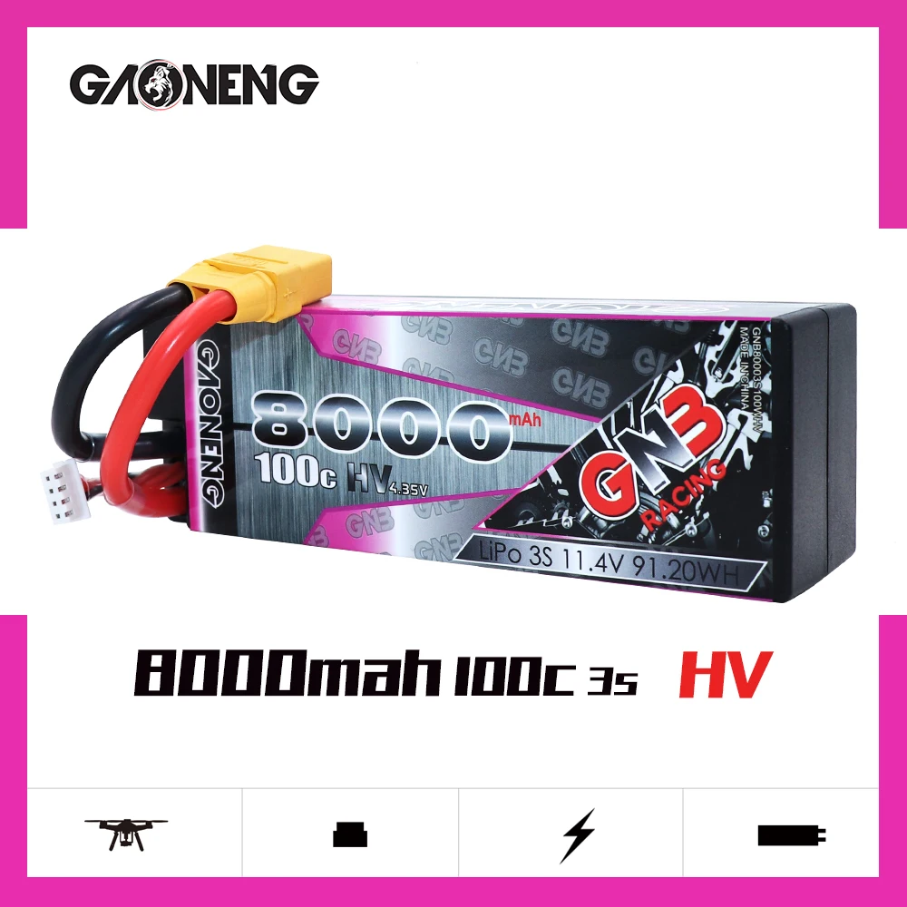 Gaoneng GNB 8000mAh 3S1P 11.4V HV 100C/200C Hardcase LiPo Battery with XT90 for RC HPI HSP Traxxas 1/8 1/10 Buggy RC Car Truck
Gaoneng GNB 8000mAh 3S1P 11.4V HV 100C/200C Hardcase LiPo Battery with XT90 for RC HPI HSP Traxxas 1/8 1/10 Buggy RC Car Truck
