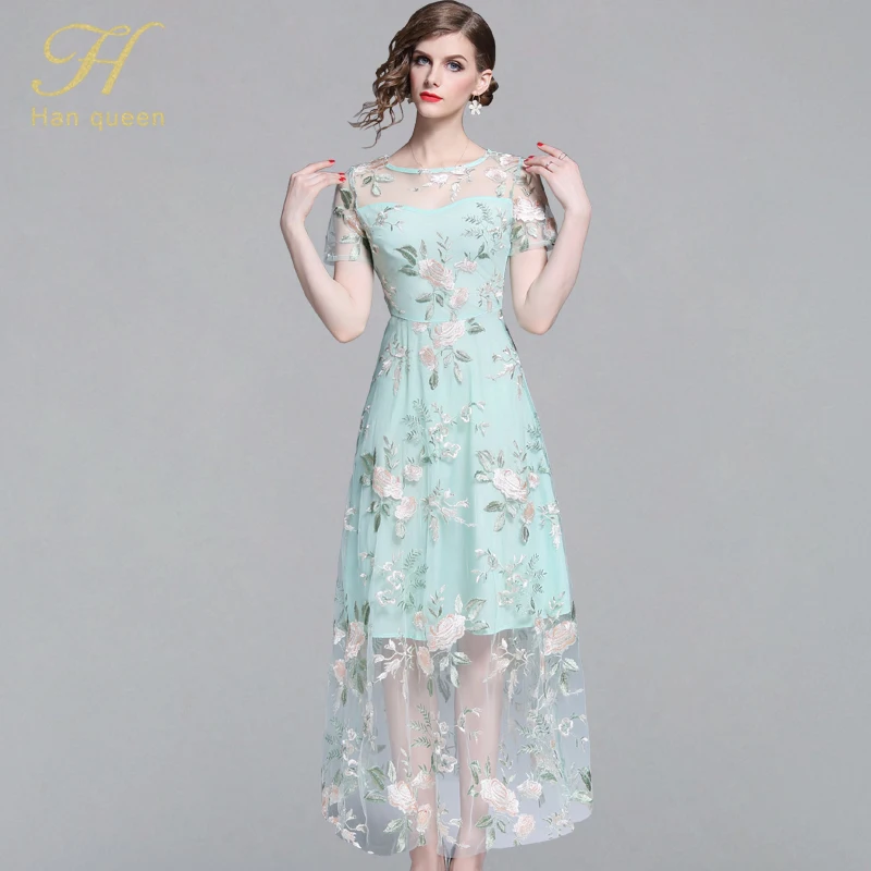 H han queen Embroidery Women O-neck Slim A-Line Maxi Dress 2019 Summer Casual Mesh Dress Short Sleeve Evening Party Vestidos
H han queen Embroidery Women O-neck Slim A-Line Maxi Dress 2019 Summer Casual Mesh Dress Short Sleeve Evening Party Vestidos