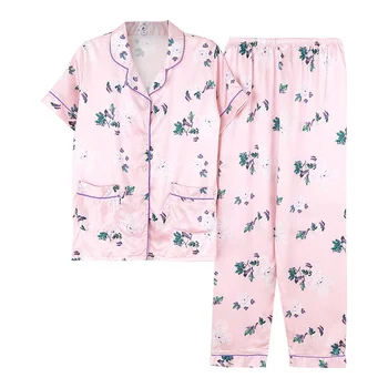 Summer Pajamas Set Women Short Sleeve Floral Silk Satin Sleepwear Plus Size M-3XL Pijamas Mujer Thin Casual Homewear Clothing
Summer Pajamas Set Women Short Sleeve Floral Silk Satin Sleepwear Plus Size M-3XL Pijamas Mujer Thin Casual Homewear Clothing