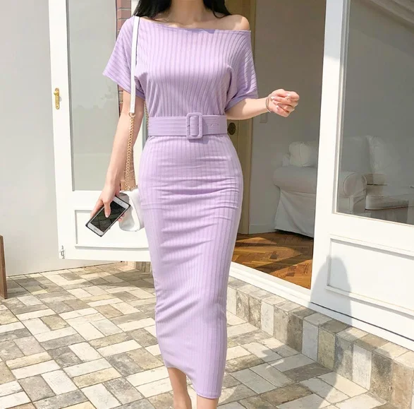 New Korean Lavender Purple Temperament Slash Neck Casual Office Lady Knitted Midi Pencil Women Dress Female Vestidos 2019 Summer
New Korean Lavender Purple Temperament Slash Neck Casual Office Lady Knitted Midi Pencil Women Dress Female Vestidos 2019 Summer