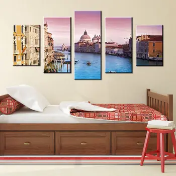 

5 Piece Canvas Wall Art Venice. Image of Grand Canal in Venice, with Santa Maria Della Salute Basilica - Modern Home Decor