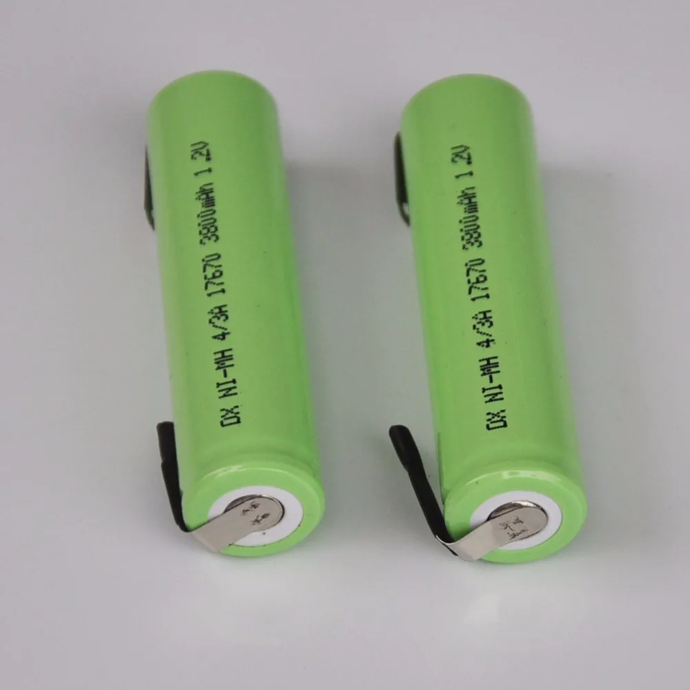 2-5PCS 4/3A 1.2V rechargeable battery 3800mah 7/5A 17670 17650 ni-mh nimh cell with welding pins for electric shaver toothbrush
2-5PCS 4/3A 1.2V rechargeable battery 3800mah 7/5A 17670 17650 ni-mh nimh cell with welding pins for electric shaver toothbrush