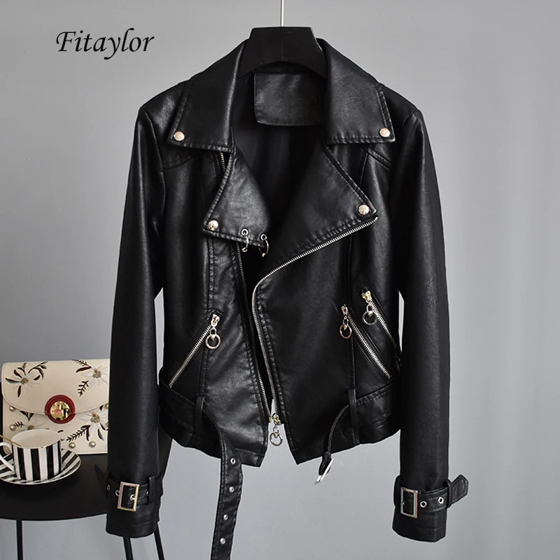 Fitaylor Autumn Faux Soft Leather Motorcycle Pu Short Women Jacket Coats Biker Turn-down Collar Rivet Zipper Pink Black Overcoat
Fitaylor Autumn Faux Soft Leather Motorcycle Pu Short Women Jacket Coats Biker Turn-down Collar Rivet Zipper Pink Black Overcoat