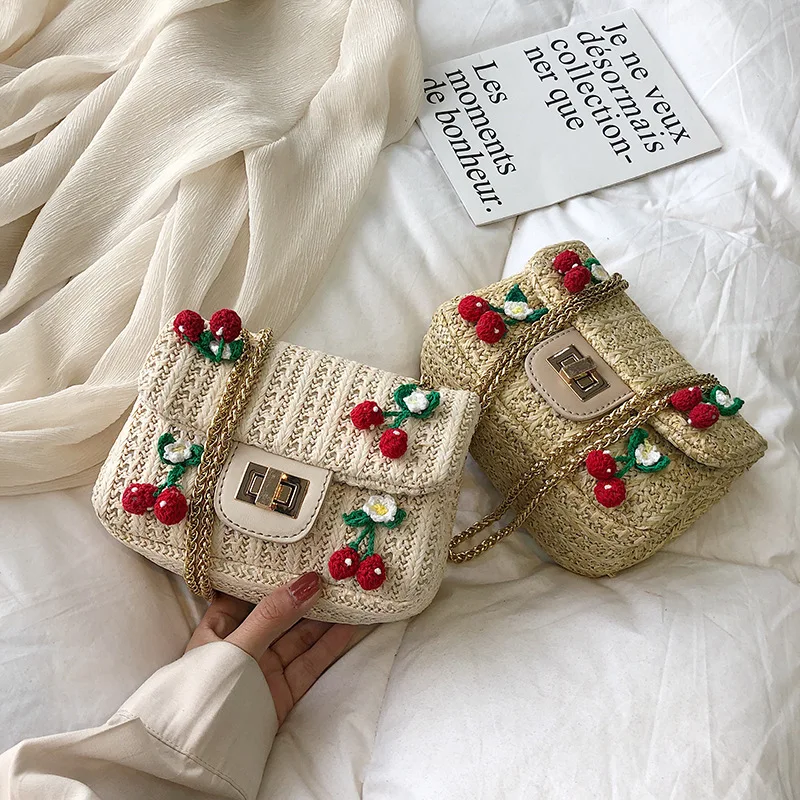 Women straw bag shoulder small messenger bags Bohemian style Summer Beach Bag Crossbody Cherry pattern sweet fashion
Women straw bag shoulder small messenger bags Bohemian style Summer Beach Bag Crossbody Cherry pattern sweet fashion
