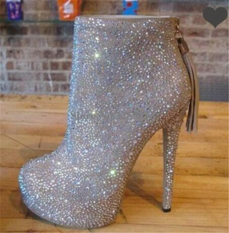 Bling Bling Women Fashion Round Toe Rhinestone High Platform Short Boots Tassels Zipper Super High Heel Ankle Boots Wedding Shoe
Bling Bling Women Fashion Round Toe Rhinestone High Platform Short Boots Tassels Zipper Super High Heel Ankle Boots Wedding Shoe