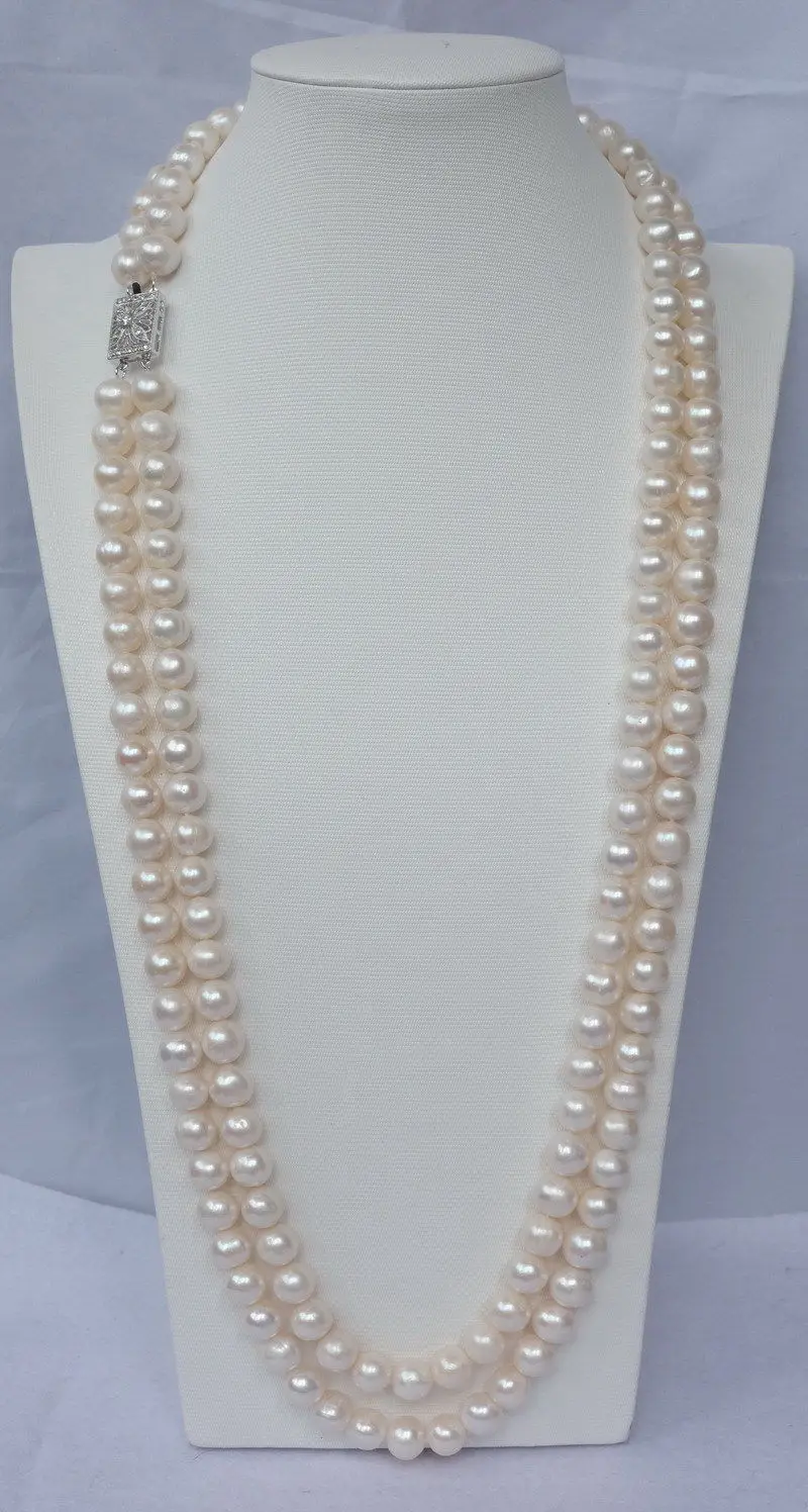 

FREE SHIPPING HOT sell new Style >>>> 2 ROW 9-10MM WHITE AAA++ AKOYA SOUTH SEA PEARL NECKLACE 24 INCH