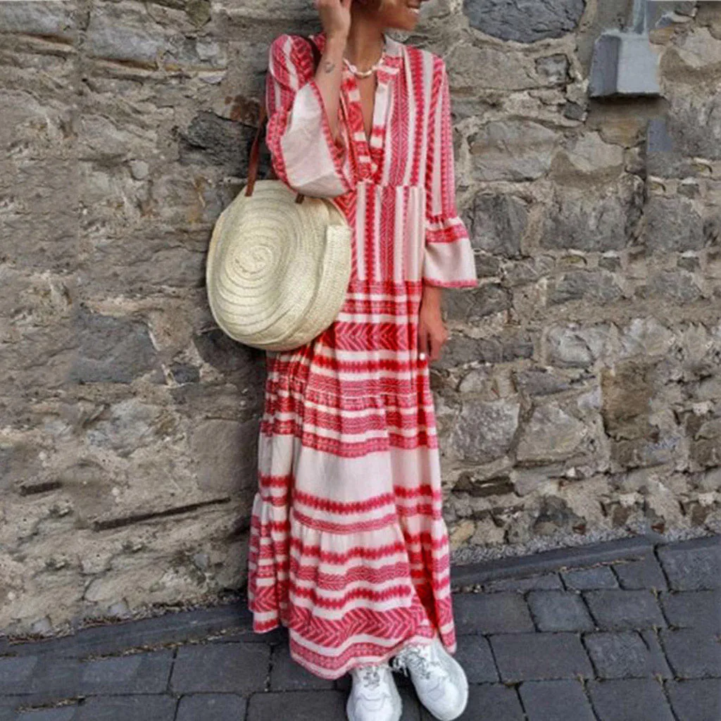 2019 Summer Autumn Women Bohemian Dress Maxi Full Sleeve Striped Printed V Neck Beach Party Long Dresses Boho Vestidos Largos
2019 Summer Autumn Women Bohemian Dress Maxi Full Sleeve Striped Printed V Neck Beach Party Long Dresses Boho Vestidos Largos