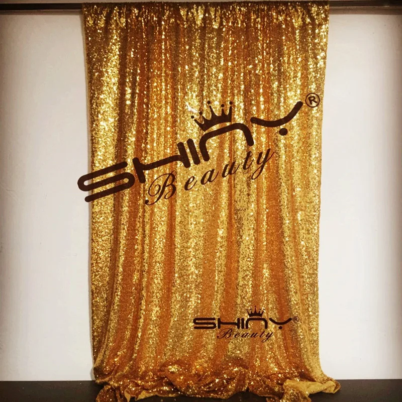 TRLYC Warm Gold 8FT by 8FT Sequin Fabric Photography Backdrop Sequin Curtain for Halloween Wedding//Party Christmas Day