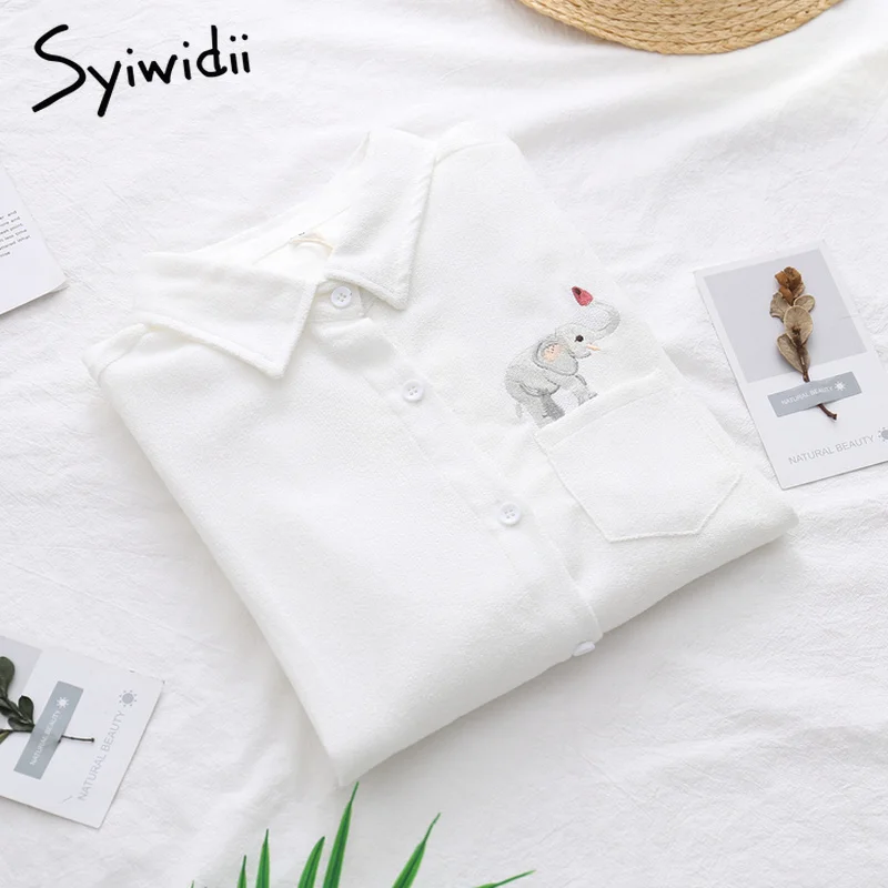 women shirts Corduroy White Blouse Elephant Embroidery korean fashion clothing tops 2019 spring new school blouse work Italy
women shirts Corduroy White Blouse Elephant Embroidery korean fashion clothing tops 2019 spring new school blouse work Italy