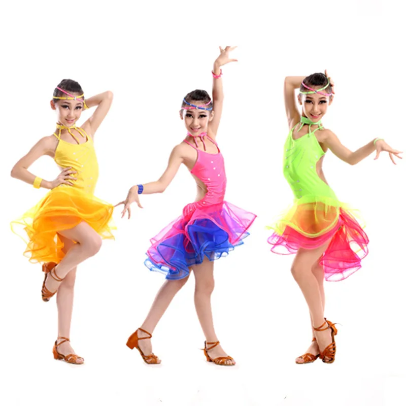 latin dance dress for girls costumes kids clothes ballroom competition dresses fashion leotard sequined cha-cha modern salsa |