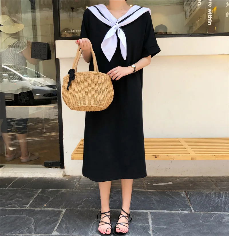 2019 Spring and Summer Cotton Casual Dress Academy Style Navy Collar Dress Short Sleeve High Street Peter Pan Collar Dress
2019 Spring and Summer Cotton Casual Dress Academy Style Navy Collar Dress Short Sleeve High Street Peter Pan Collar Dress