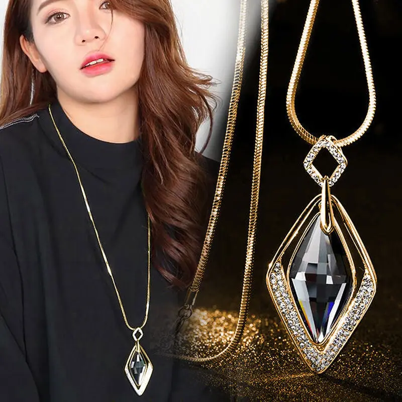 Fashion Compound geometry Sweater Chain dominated Women long All-match rhombus big Crystal Personality Pendant Necklace
Fashion Compound geometry Sweater Chain dominated Women long All-match rhombus big Crystal Personality Pendant Necklace