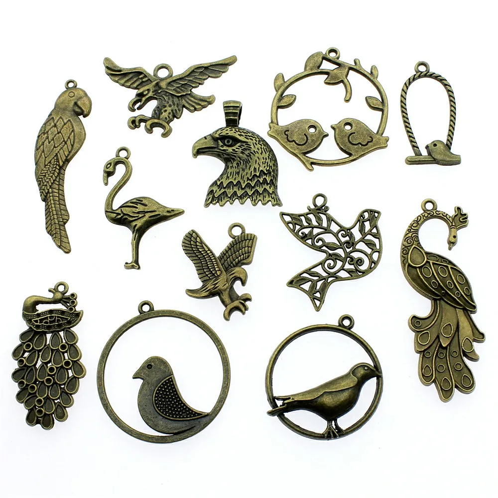 20pcs Vintage Silver Alloy Peacock Tray Base Pendant Charm Jewelry Accessories
