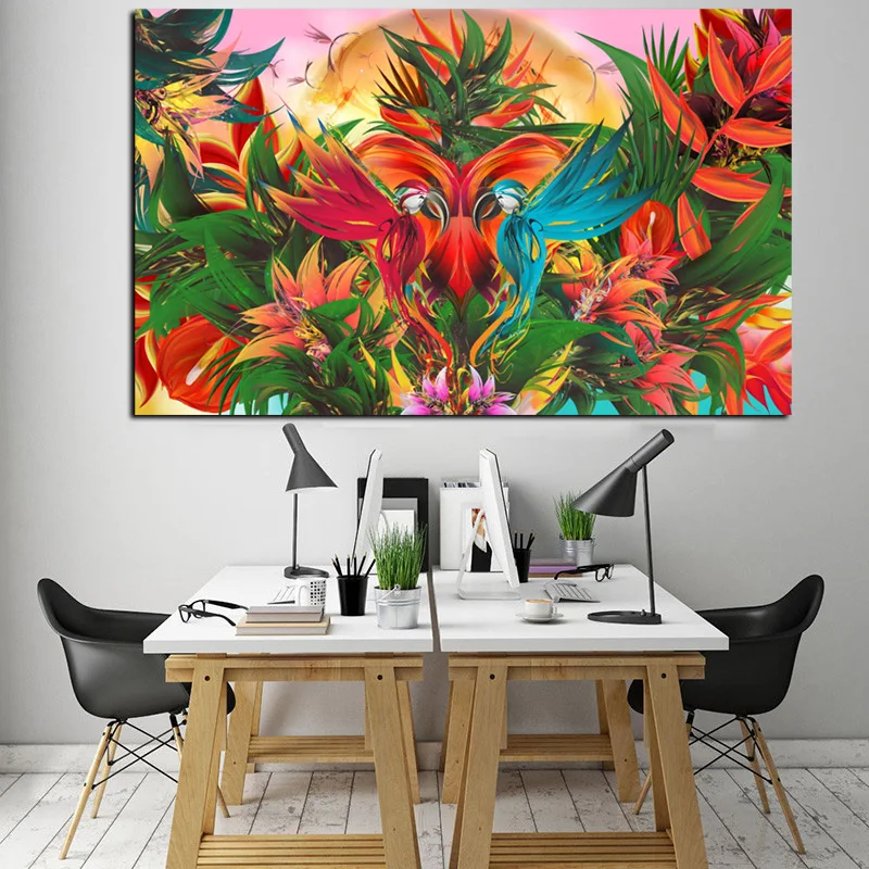 

Canvas Prints Pictures Framework 1 Piece Tropical Jungle Flowering Bird Of Paradise Paintings Home Decor Wall Art Parrot Poster