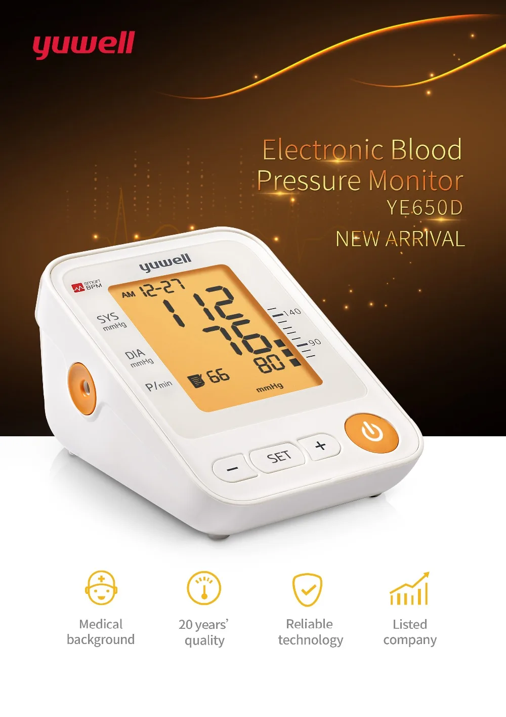 Yuwell YE650D Arm Blood Pressure Monitor LCD Digital Heart Rate Meter Measure Automatic Monitor Home Health Equipment Care
Yuwell YE650D Arm Blood Pressure Monitor LCD Digital Heart Rate Meter Measure Automatic Monitor Home Health Equipment Care